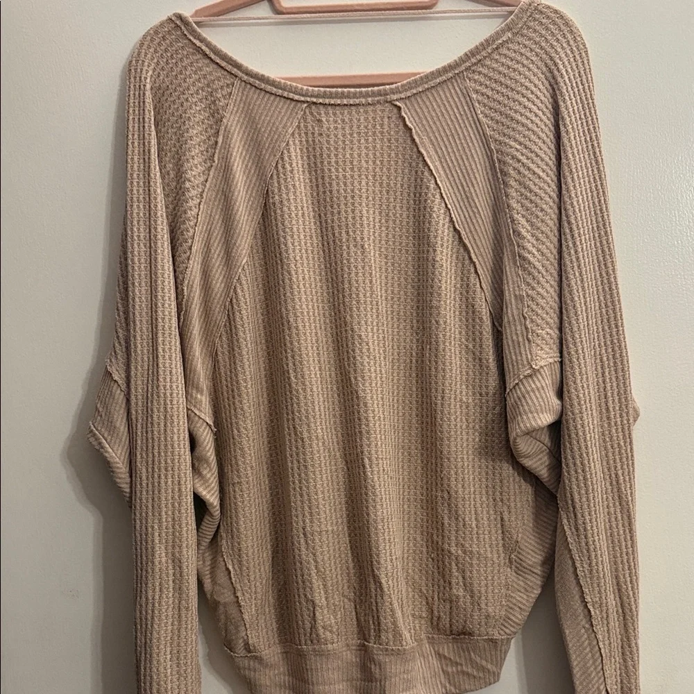 FP We The Free Size XS Tan Santa Clara Textured Thermal Long Sleeve V-Neck Top - Picture 11 of 14